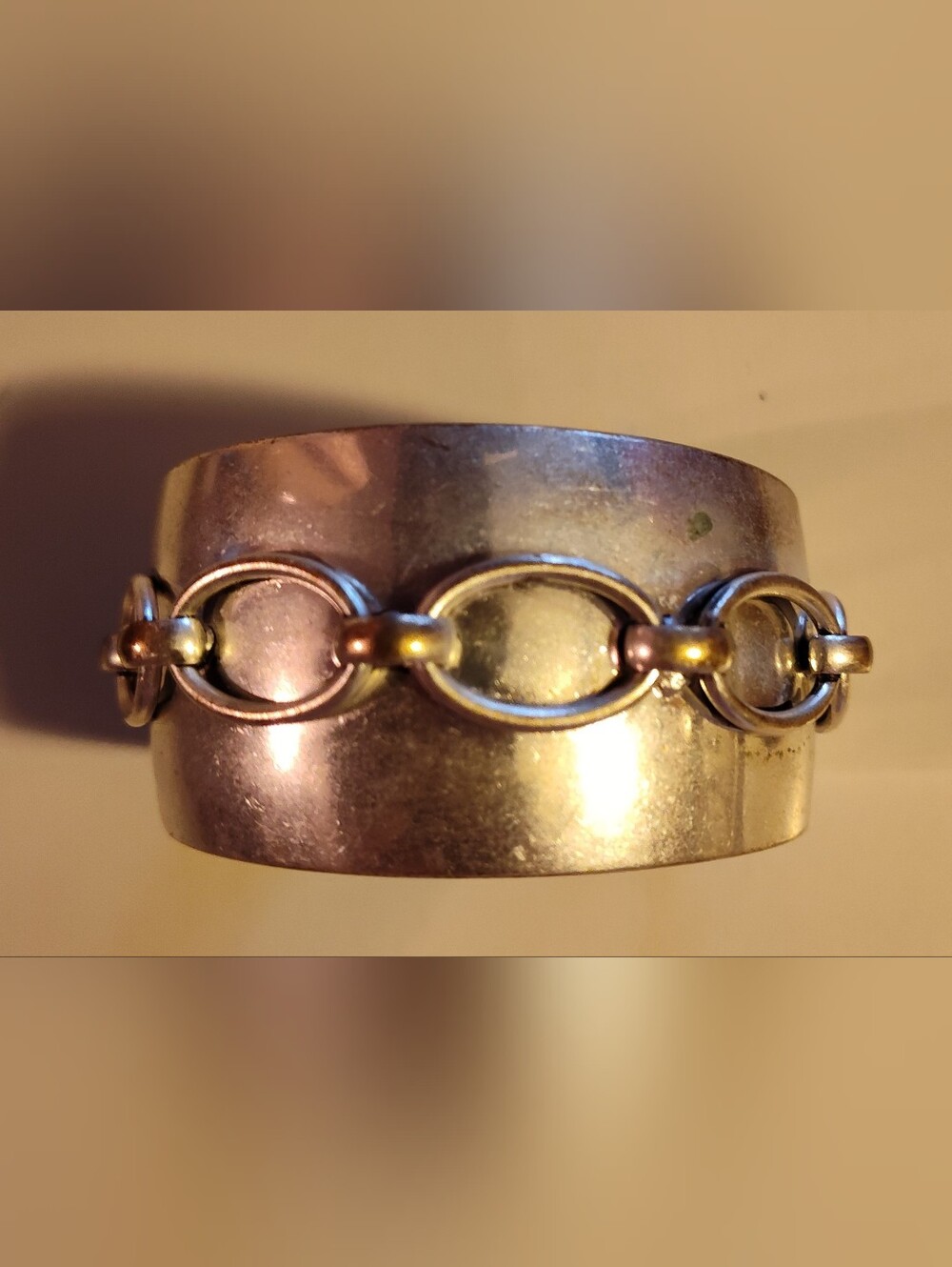 Silver-Tone Chain Accent Wide Band Cuff Bracelet